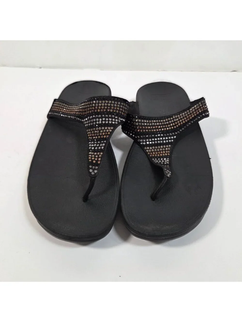 FitFlop Strobe Luxe Black Rhinestone Sandals Minimalist Glam Resort Size 11